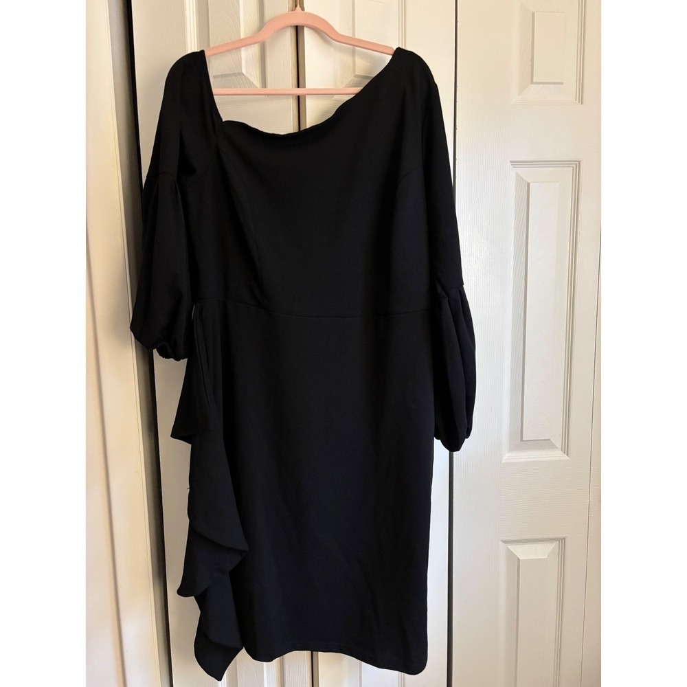 Ashley Stewart Black Asymmetrical Ruffle Dress – Size 18/20 NWTMSRP: $65 - Picture 3 of 5